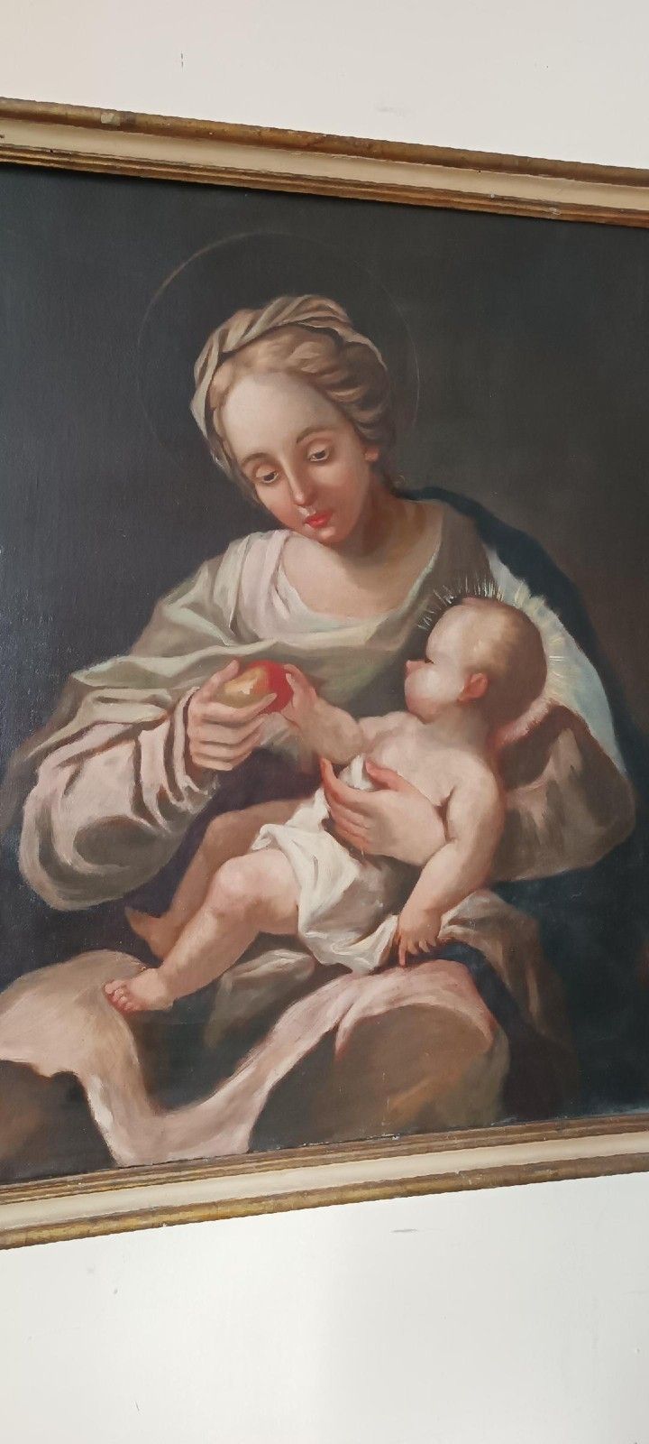 Antique Oil Painting On Canvas Madonna With Child 18th Century photo Art