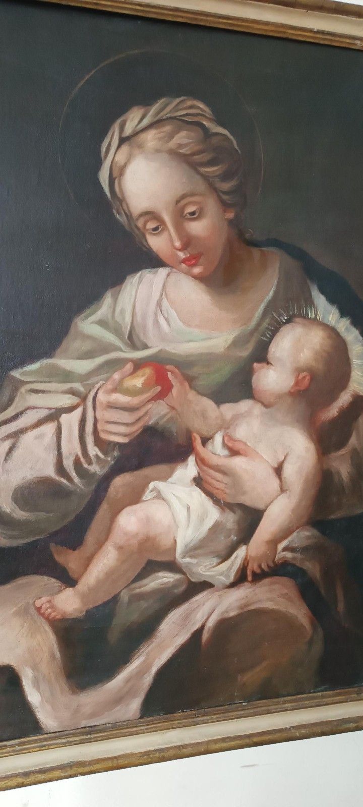 Antique Oil Painting On Canvas Madonna With Child 18th Century photo 980.0