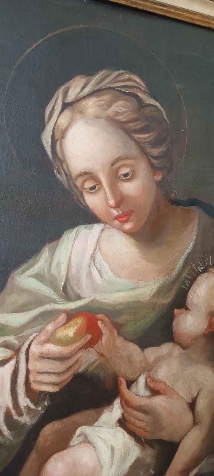 photo for sale Antique Oil Painting On Canvas Madonna With Child 18th Century