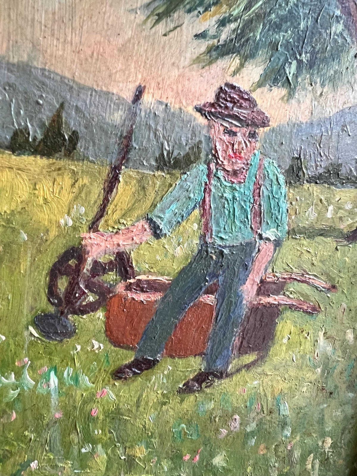 Vintage Swiss Folk Art Painting By F. J. Erismann – Emmental Farmer – Signed Original Naive Art photo vintage