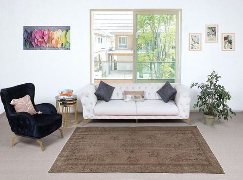 5.5x8.5 Ft Contemporary Handmade Low Pile Turkish Wool Area Rug In Brown Color photo furniture