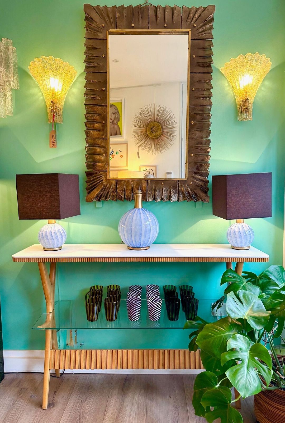 A Lovely Italian 1950s Beechwood And Ribbed Glass Console By Ico Parisi photo furniture