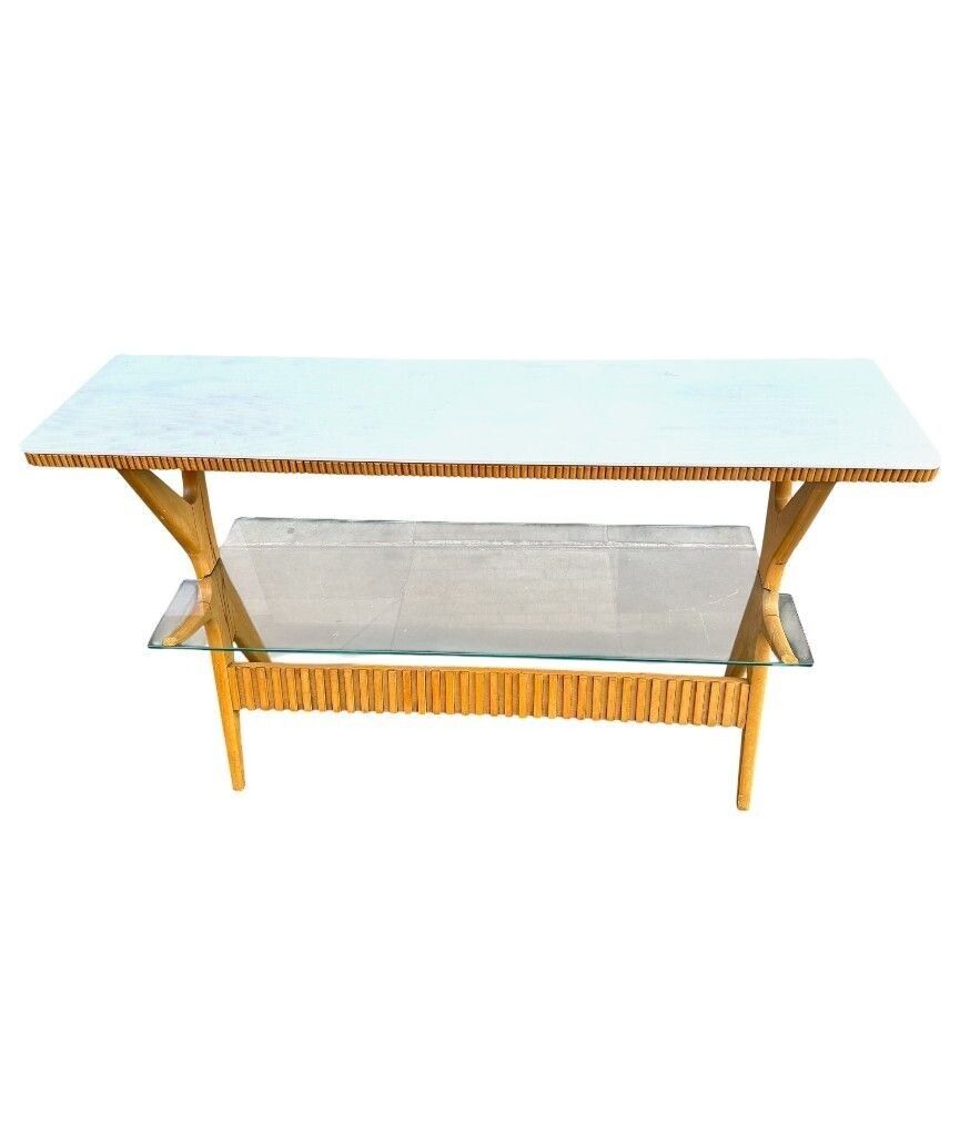 A Lovely Italian 1950s Beechwood And Ribbed Glass Console By Ico Parisi photo vinterior