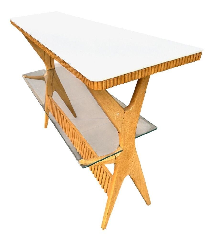 Furniture A Lovely Italian 1950s Beechwood And Ribbed Glass Console By Ico Parisi photo