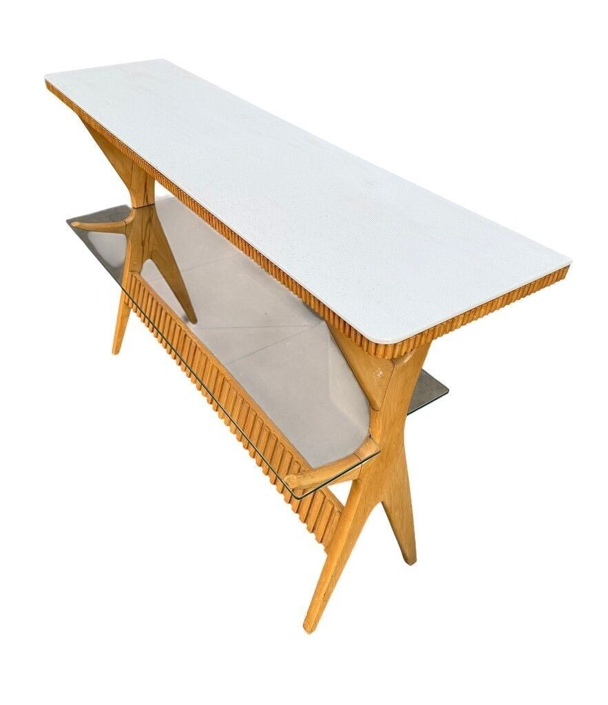 photo vintage A Lovely Italian 1950s Beechwood And Ribbed Glass Console By Ico Parisi