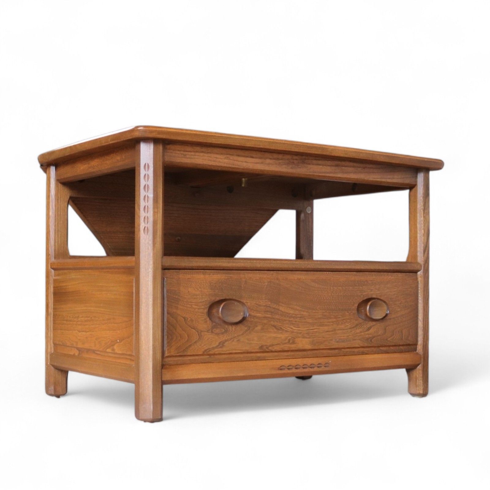 photo buy Vintage Ercol 'Golden Dawn' Drop Flap Corner Tv Stand Media Cabinet