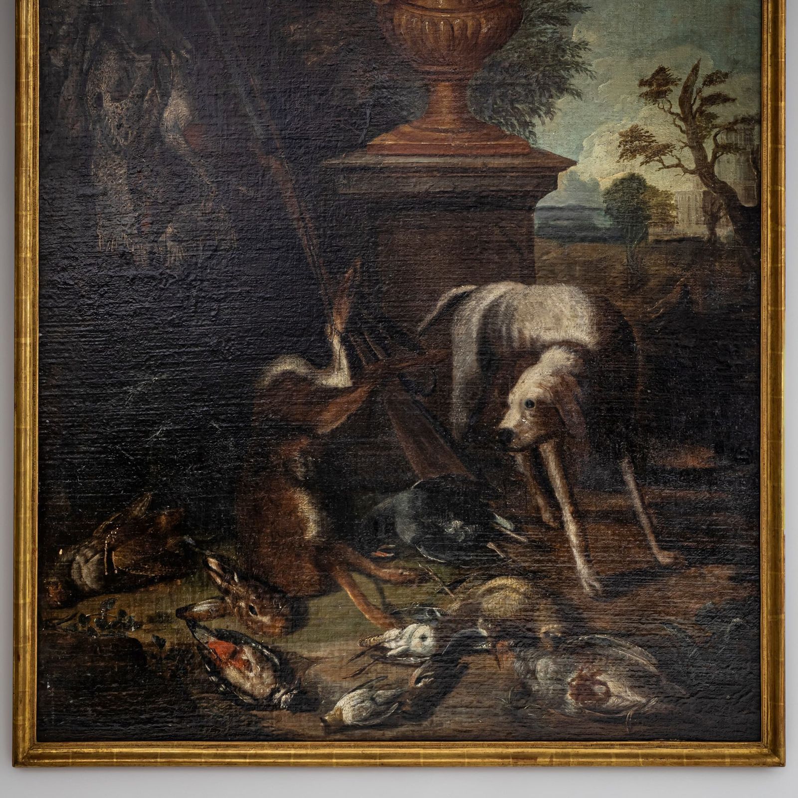Art Baroque Hunting Still Life With Dog, 18th Century, Large, Oil On Canvas, Framed photo