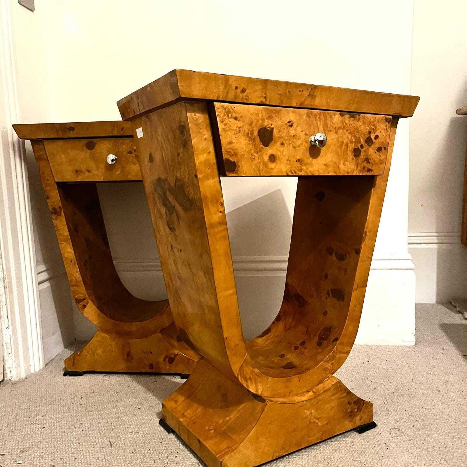 A Pair Of Burr Walnut Art Deco Style Side Tables / Night Stands/ Bed Side Table photo furniture