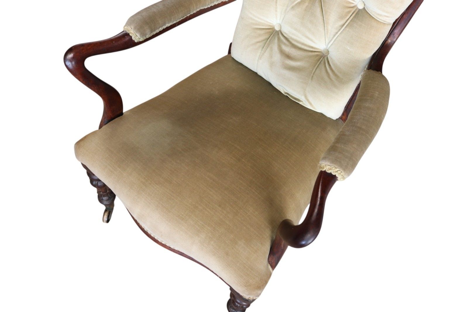 Antique Victorian Scroll Back Armchair  Mahogany Button Back Library Chair 19thc photo for sale
