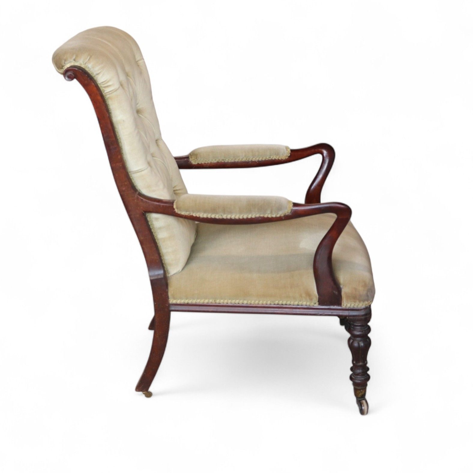 photo buy Antique Victorian Scroll Back Armchair  Mahogany Button Back Library Chair 19thc