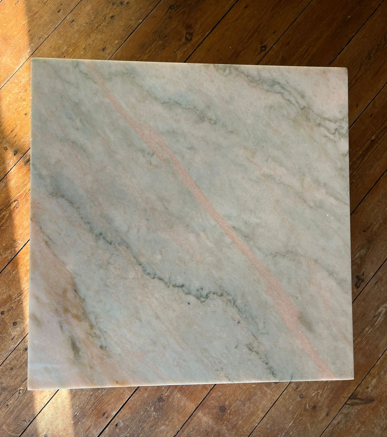 Rare Sofa/Coffee Tables Are Substantial Statement Pieces Made From Rare Pink Carrara Marble With Distinctive Green Veining. Designer Private Commission 1970s  (2 Available) photo for sale