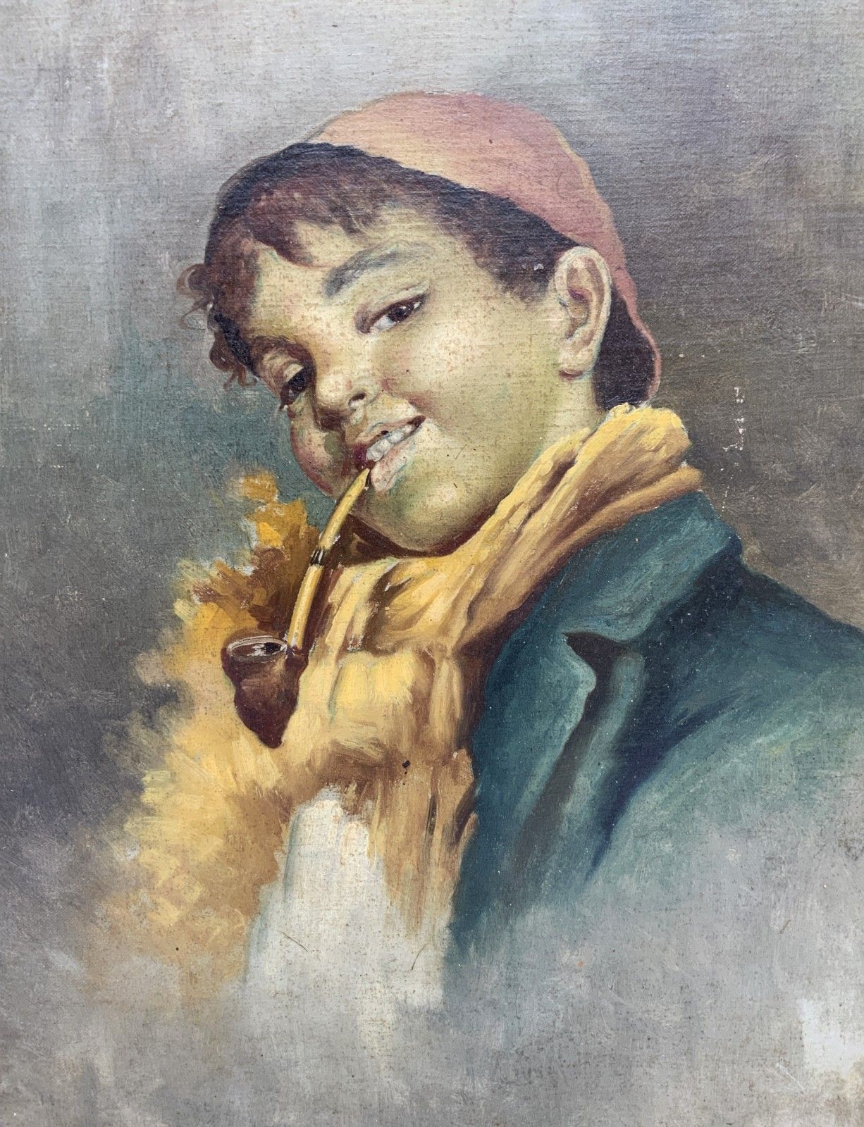 Circle Of: Luca Postiglione (1876 1936) 19thc Italian Oil Portrait Painting 2of2 photo vintage
