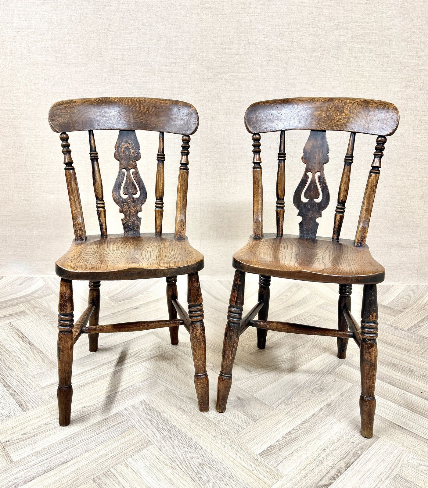 Pair Of Antique Windsor Lyreback Kitchen Dining Chairs photo for sale