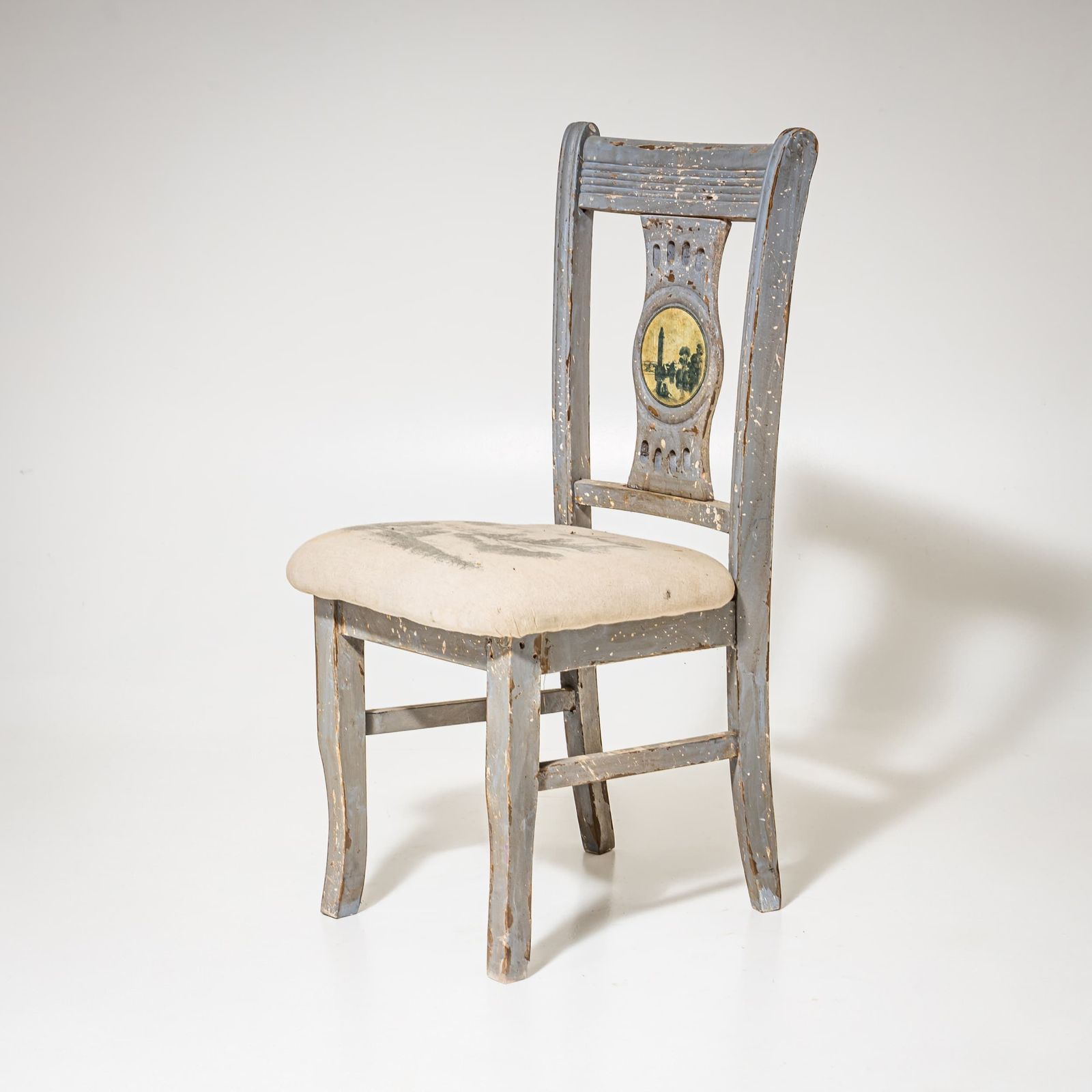 Set Van Vier Grijze Stoelen Met Stadsgezichten, 19e Eeuw photo Meubels