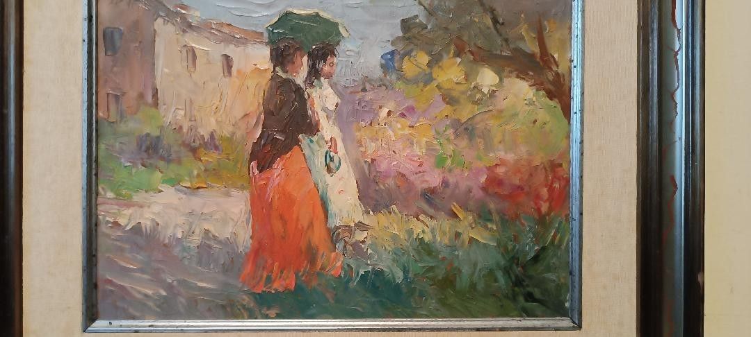 Painting Figures Oil On Board Impressionist Style 1950s\60s photo 145.0