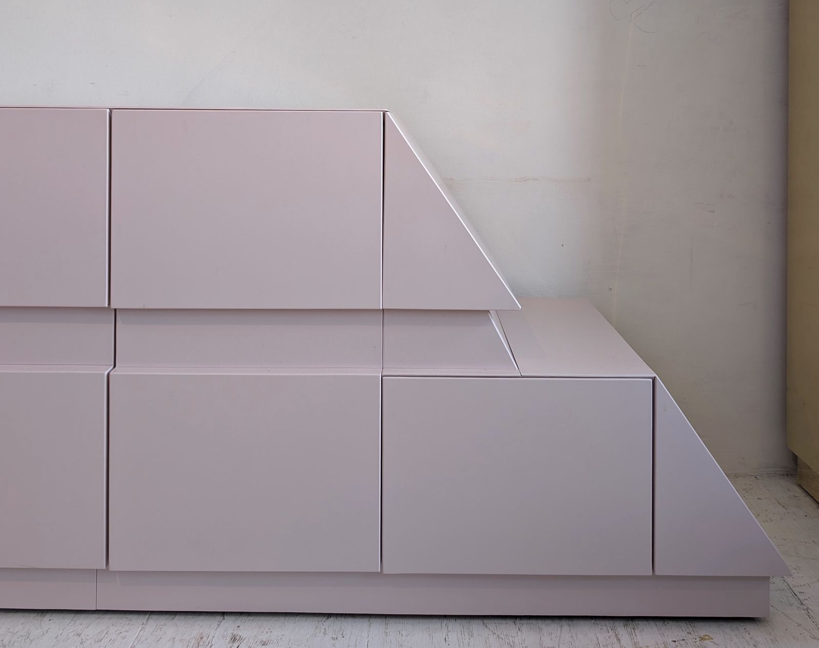 Furniture Sculptural Vintage Post Modern Pomo Pale Pink Lacquered Rhombus Sideboard, 1980s American photo