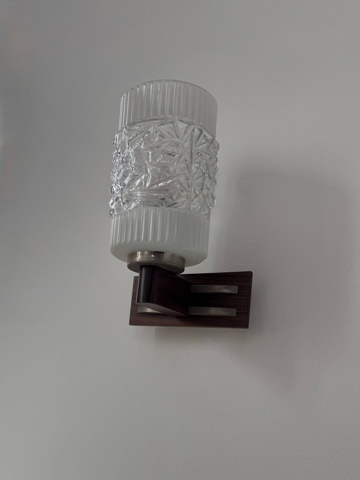 Pair Of Vintage Wall Lights, Chrome, Rosewood And Pressed Molded Glass, France photo buy