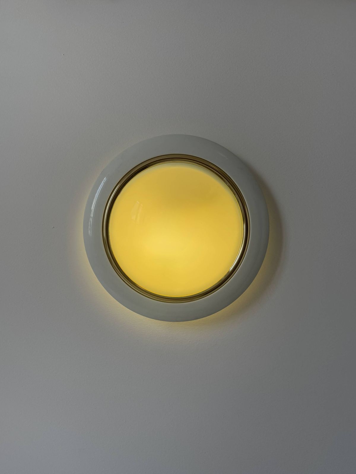 Vintage Circular Wall Lights, Brass Metal And Frosted Glass, France 1980 photo Lighting