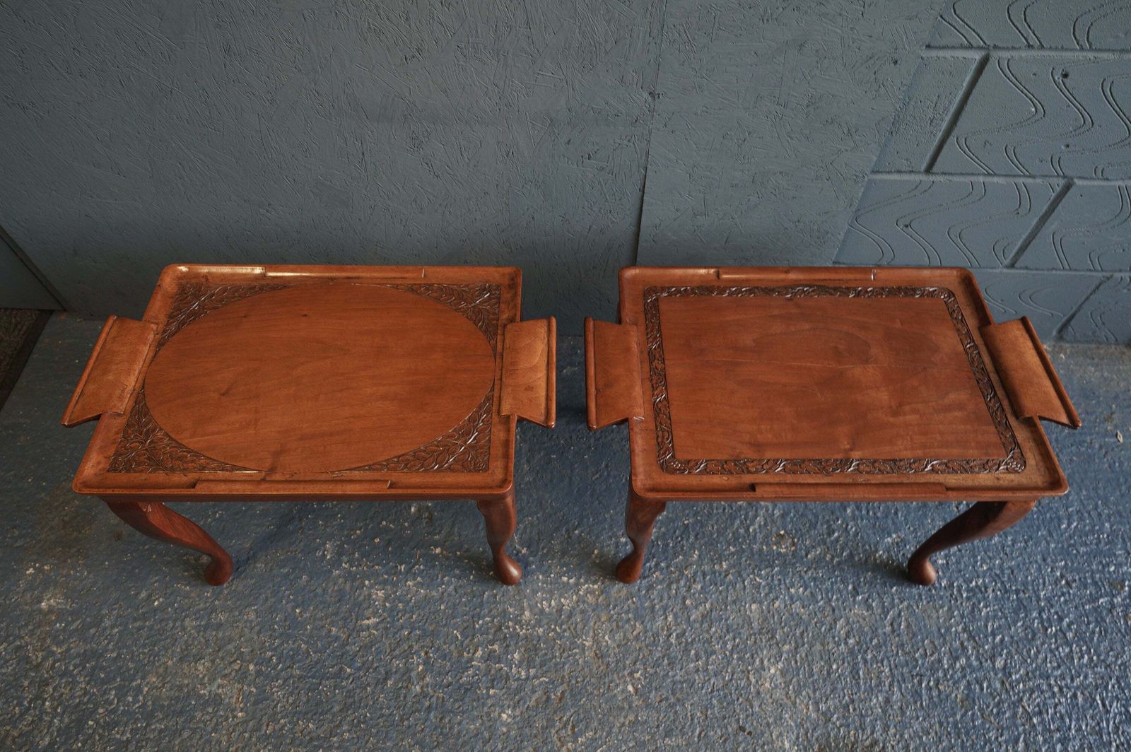 Harlequin Pair Of Queen Anne Revival Walnut Tray Top Tables – British, Circa 1920s photo furniture