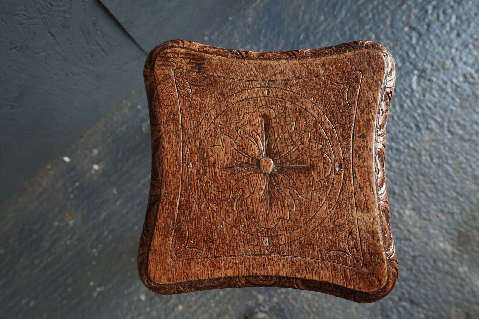 Jacobean Revival Carved Oak Barley Twist Stool / Occasional Table – C.1920s photo for sale