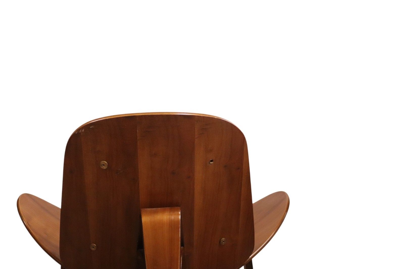 photo buy ​Mid Century Modern Walnut & Black Vinyl Shell Chair Hans J. Wegner Style