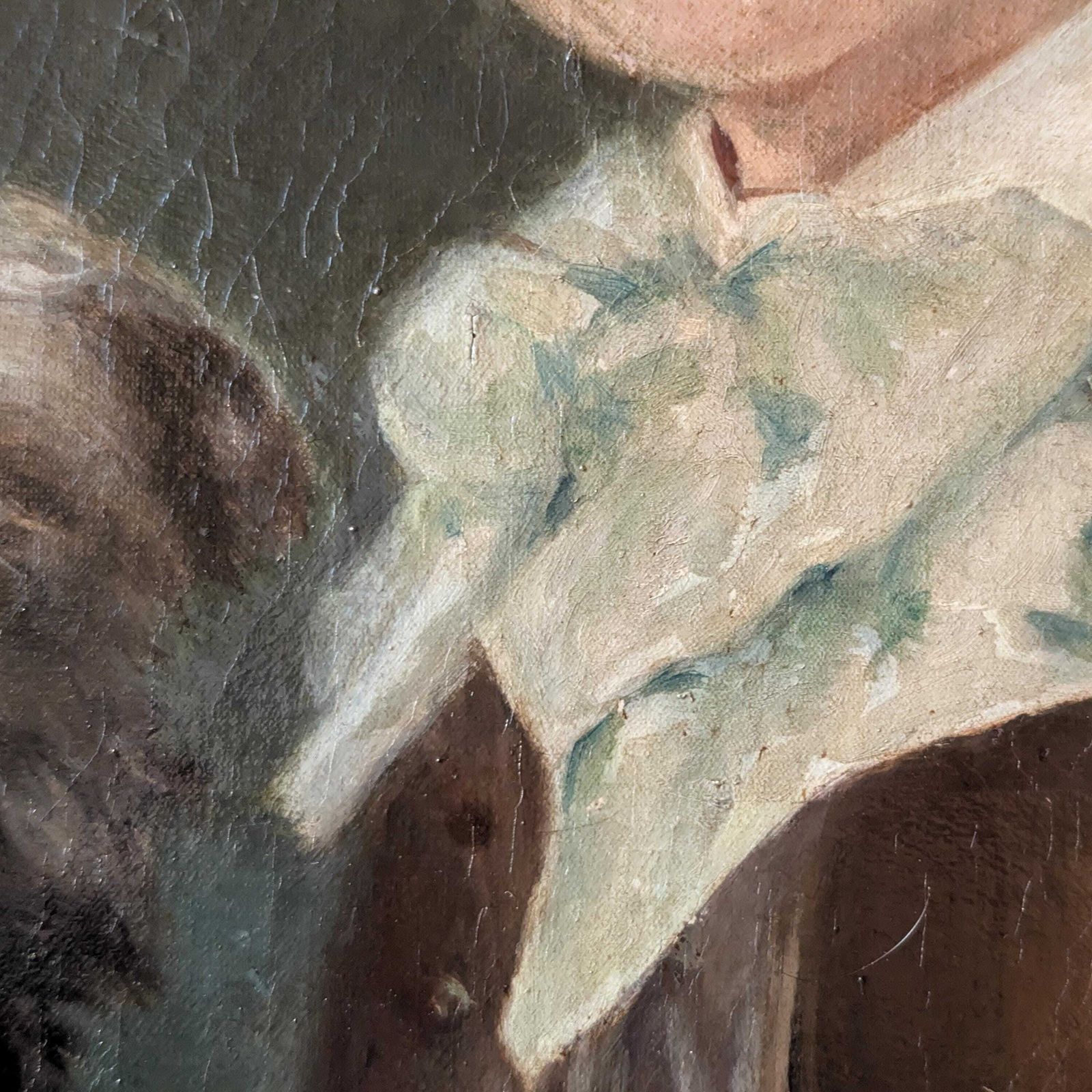 Antique Portrait Painting Boy With Terrier Dog Oil On Canvas Brown Gold Frame French School 19th Century Fine Art photo vinterior