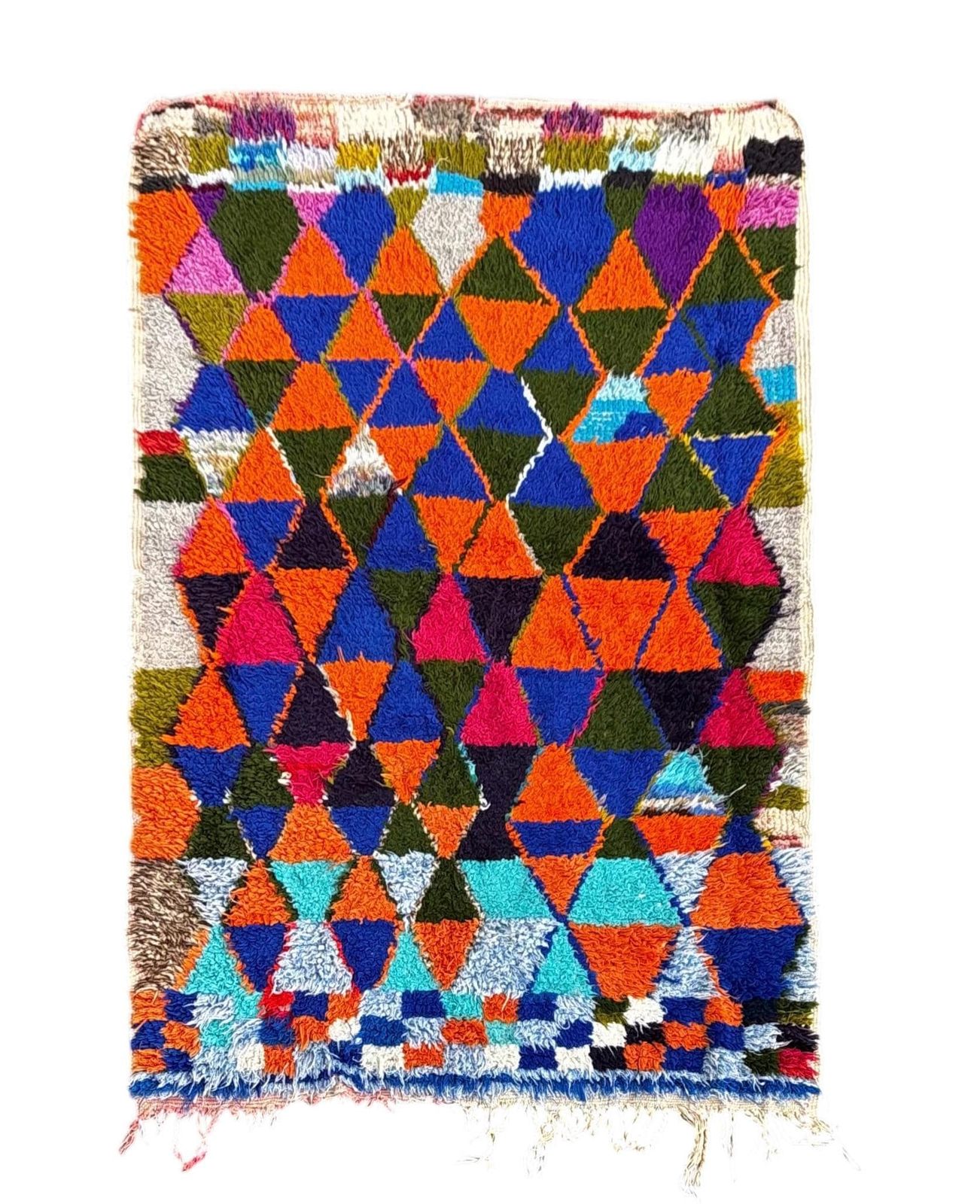 Moroccan Azilal Rug 110x150 Cm – Graphic Berber Rug In Wool And Cotton – Colorful Handmade photo furniture