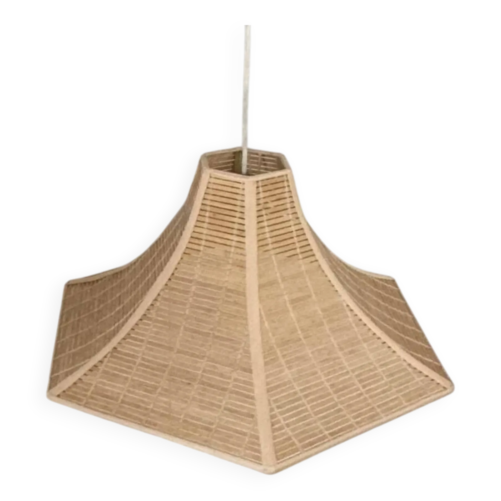 Vintage Pendant Light, Wooden Slats, France, 1980