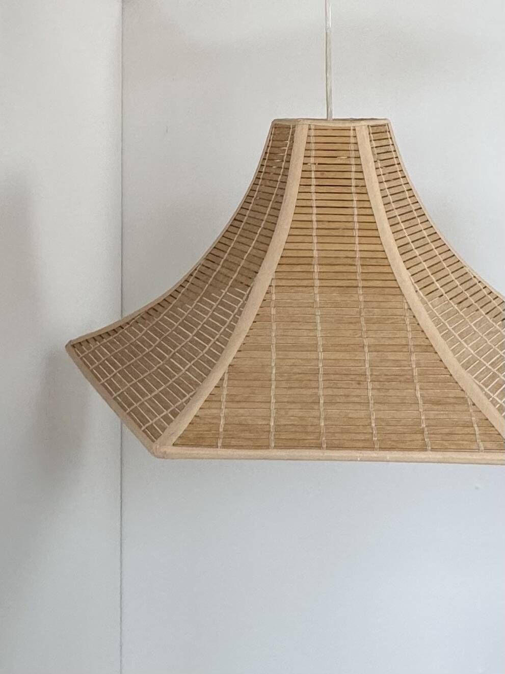 Vintage Pendant Light, Wooden Slats, France, 1980 photo for sale