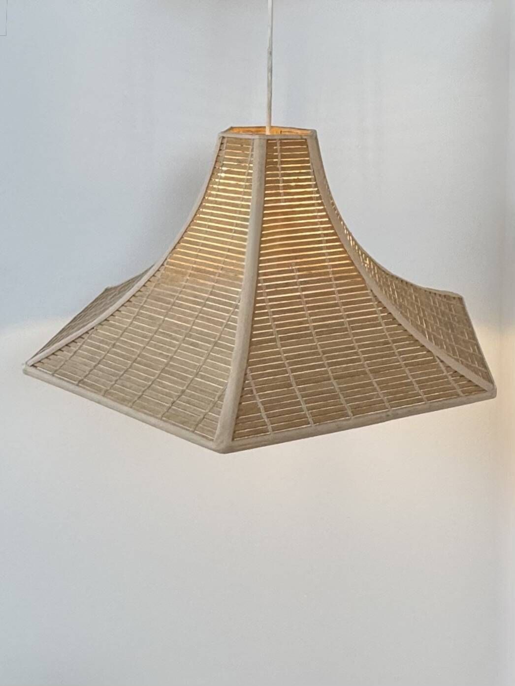 Vintage Pendant Light, Wooden Slats, France, 1980 photo 480.0
