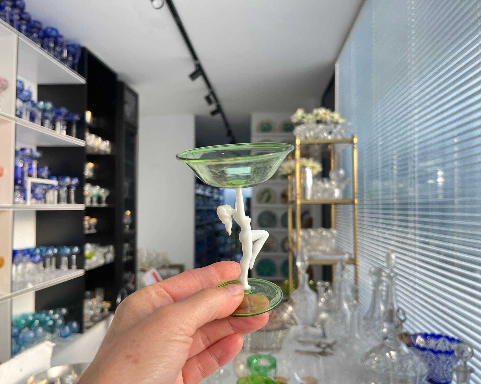 Bimini Glass Fritz Lampl | Karaf En 5 Cordial Coupes | Groen Met Wit Opaal photo Woonaccessoires