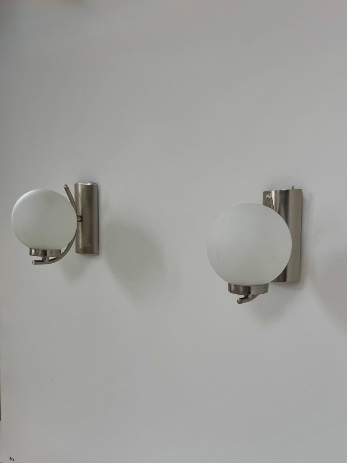 Pair Of Vintage Wall Lights, Chrome And Opaline, France, 1970. photo buy