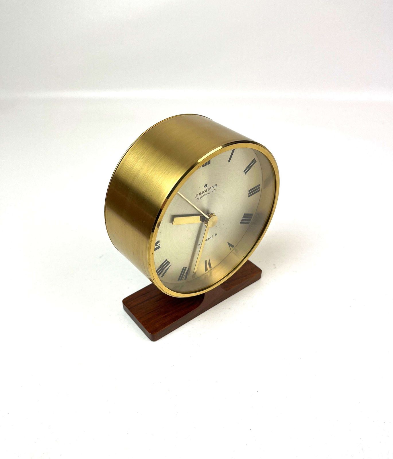 Rare Mid Century Teak Foot Round Brass Desk Clock By Junghans Ato Mat photo Home Decor