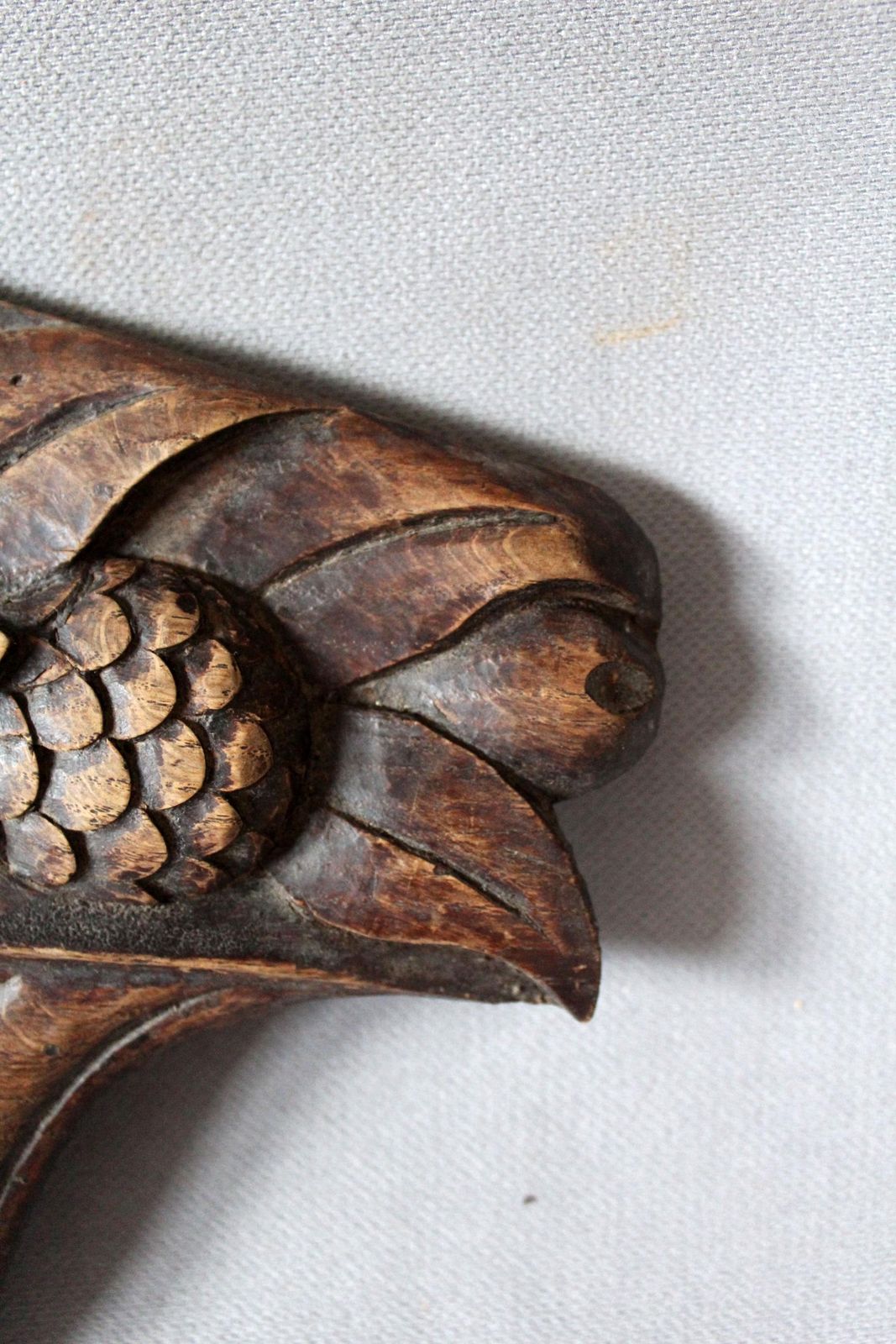 Antique French Hand Carved Wood Ornament, Wood Fruits In Basket, Ornament, Embellishments, Hanging Fruit Wall Sculpture photo buy