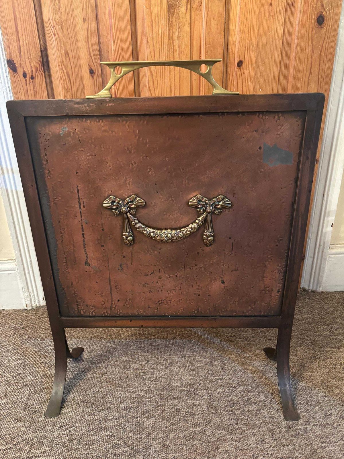 Beautiful Antique Arts And Crafts Art Nouveau Copper And Iron Firescreen C1910 20.