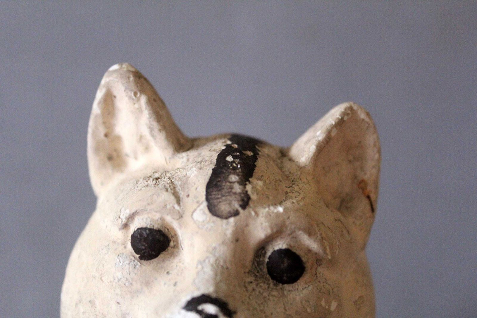Antique Circa 1900s French Chalkware Plaster Piggy Bank To Break, Money Box, Sitting Cat With Bow, Collectable, Off White photo Home Decor