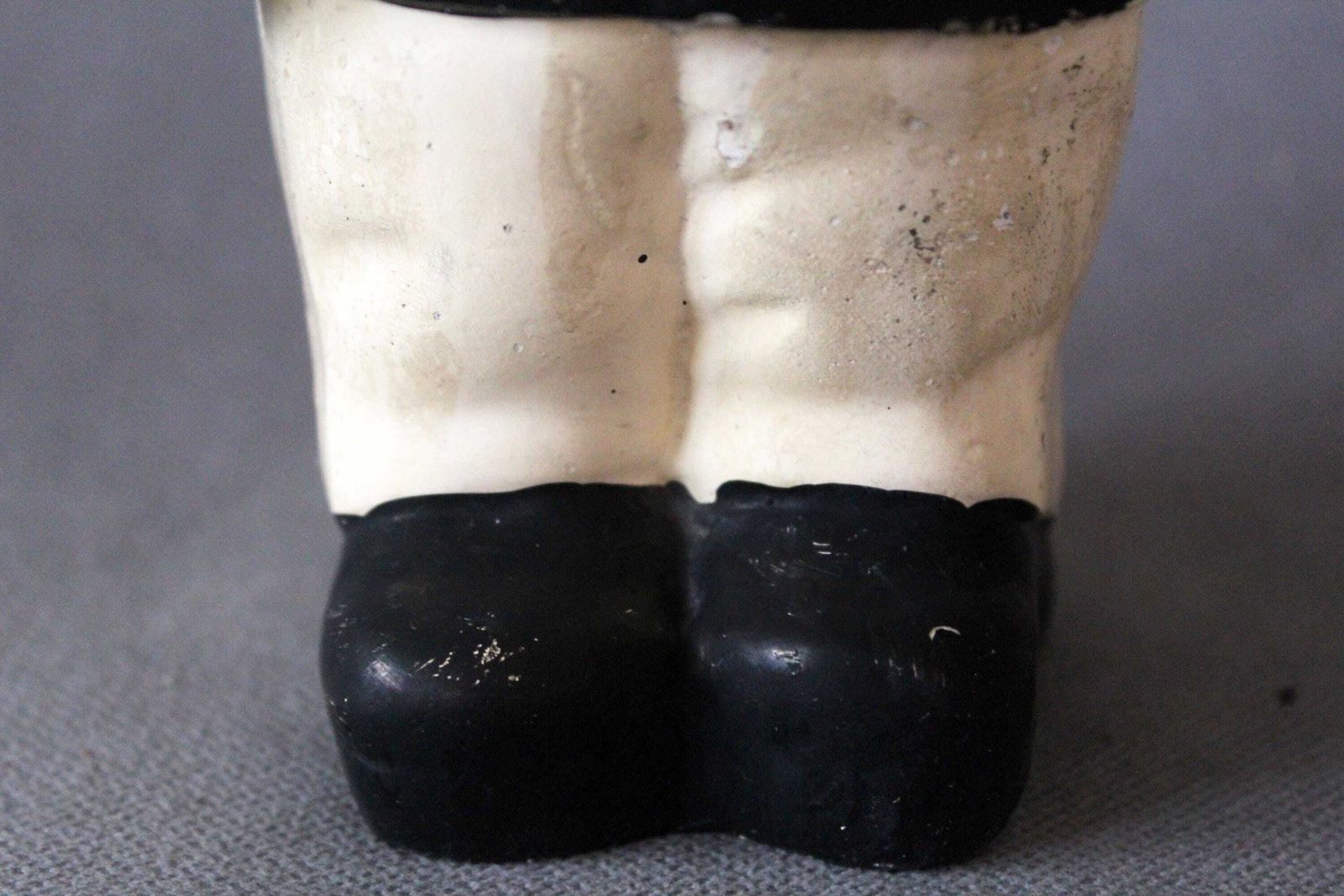 Antique Circa 1900s French Chalkware Plaster Piggy Bank To Break, Money Box, Man In Uniform, Military Salute, Collectable, Black And White photo vintage