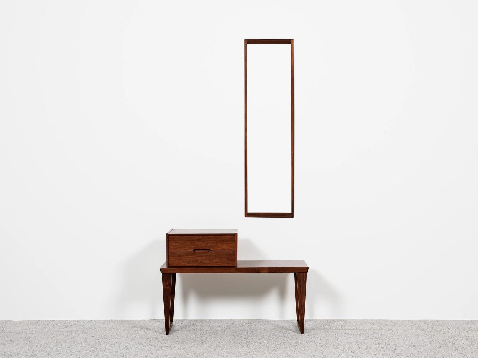 Midcentury Danish Set Of Mirror, Bench And Container In Rosewood By Aksel Kjersgaard 1960s