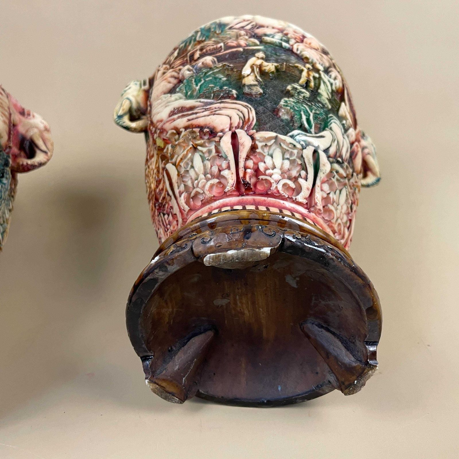 photo vintage Vintage Oriental Resin Vases Chinese Figurines Elephant Carved Asian Decor Pots Flower Display Green Red Home Decor Display Ornaments
