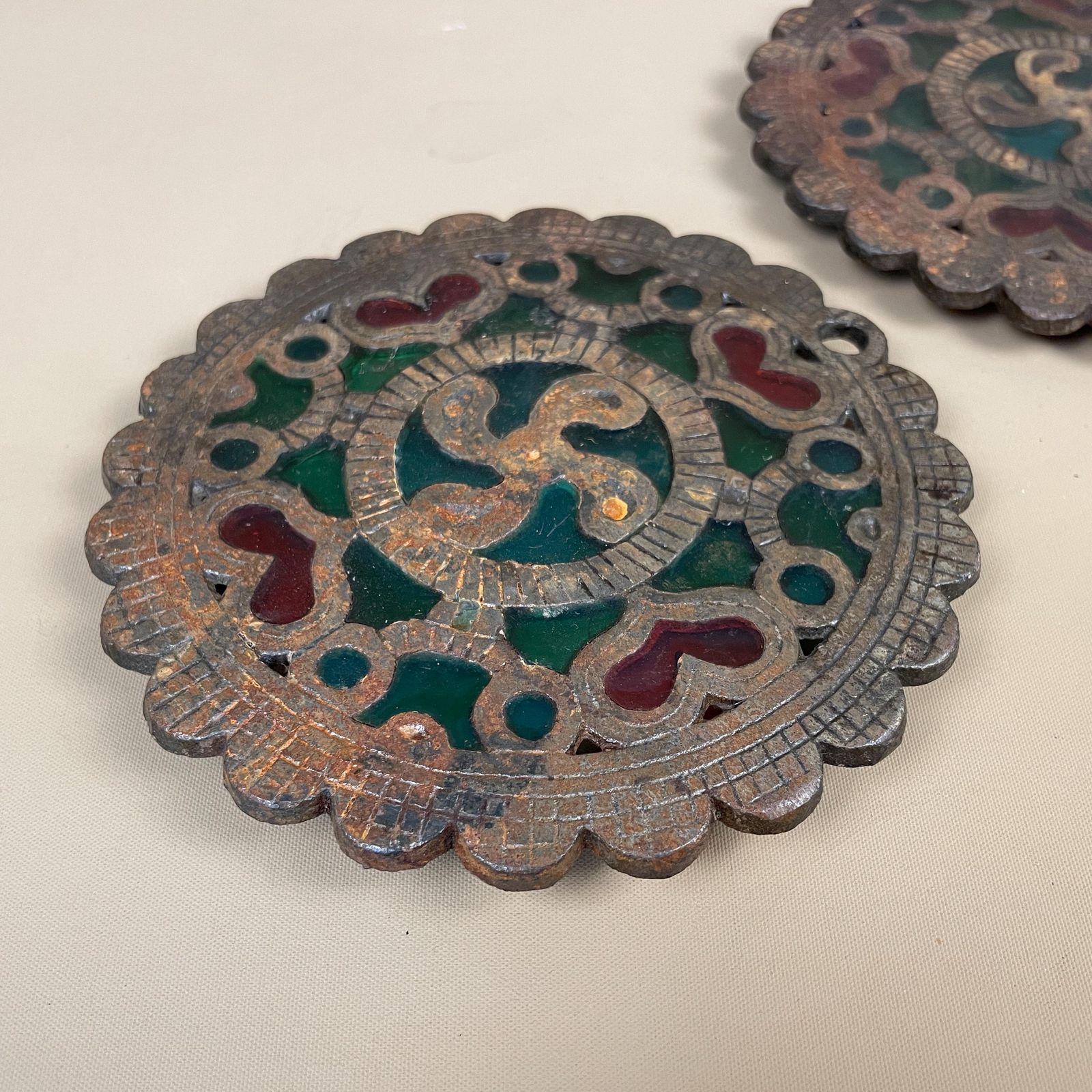 Metal Glass Trivet Pair Moroccan Style Coasters Plant Stand Heat Or Candle Mat Placemat Decorative Boho Table Decor Vintage Rustic photo Home Decor
