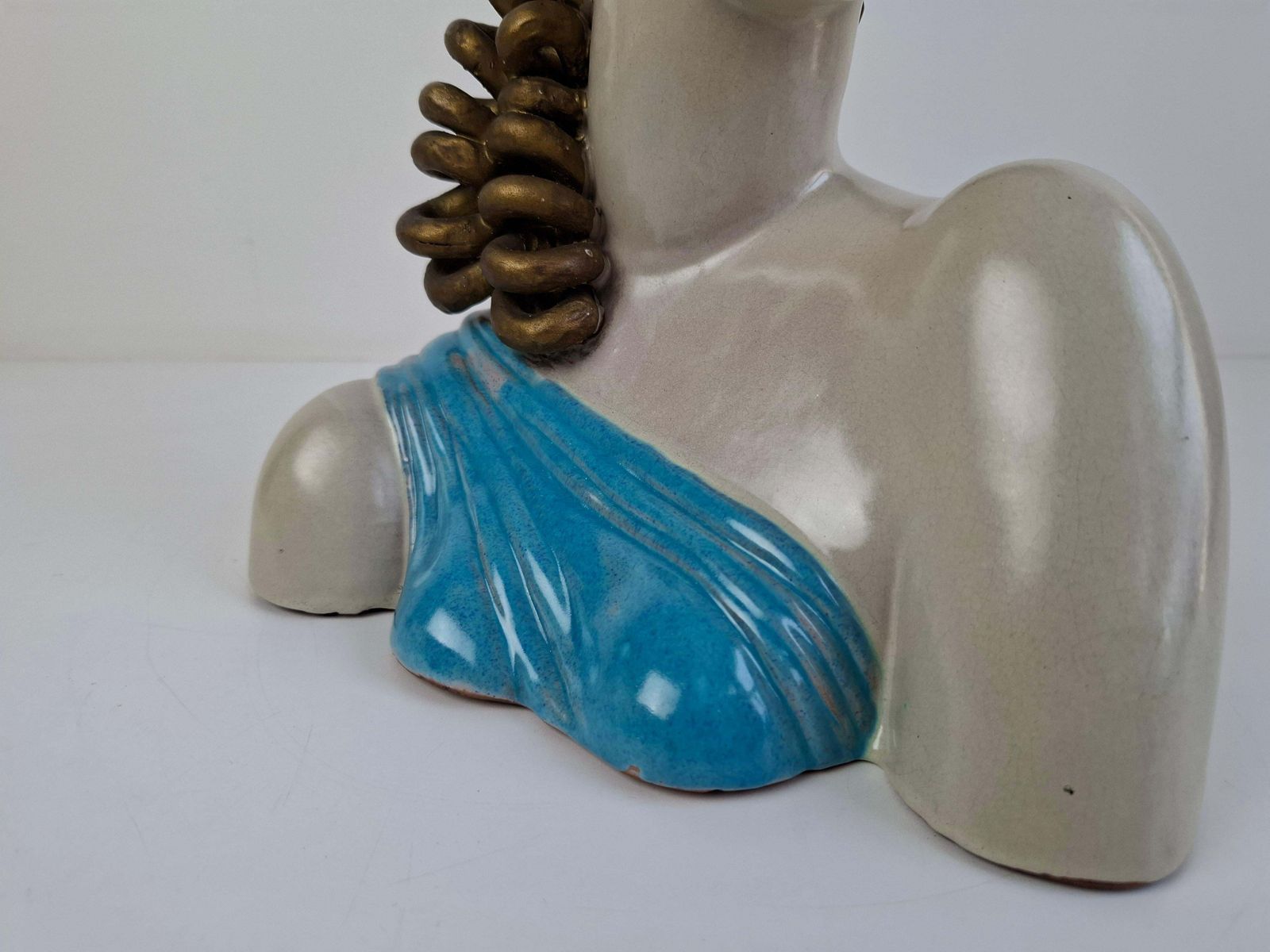 1930s Czechoslovak Art Deco Ceramic Bust Of A Woman With Gilded Curled Hair photo furniture