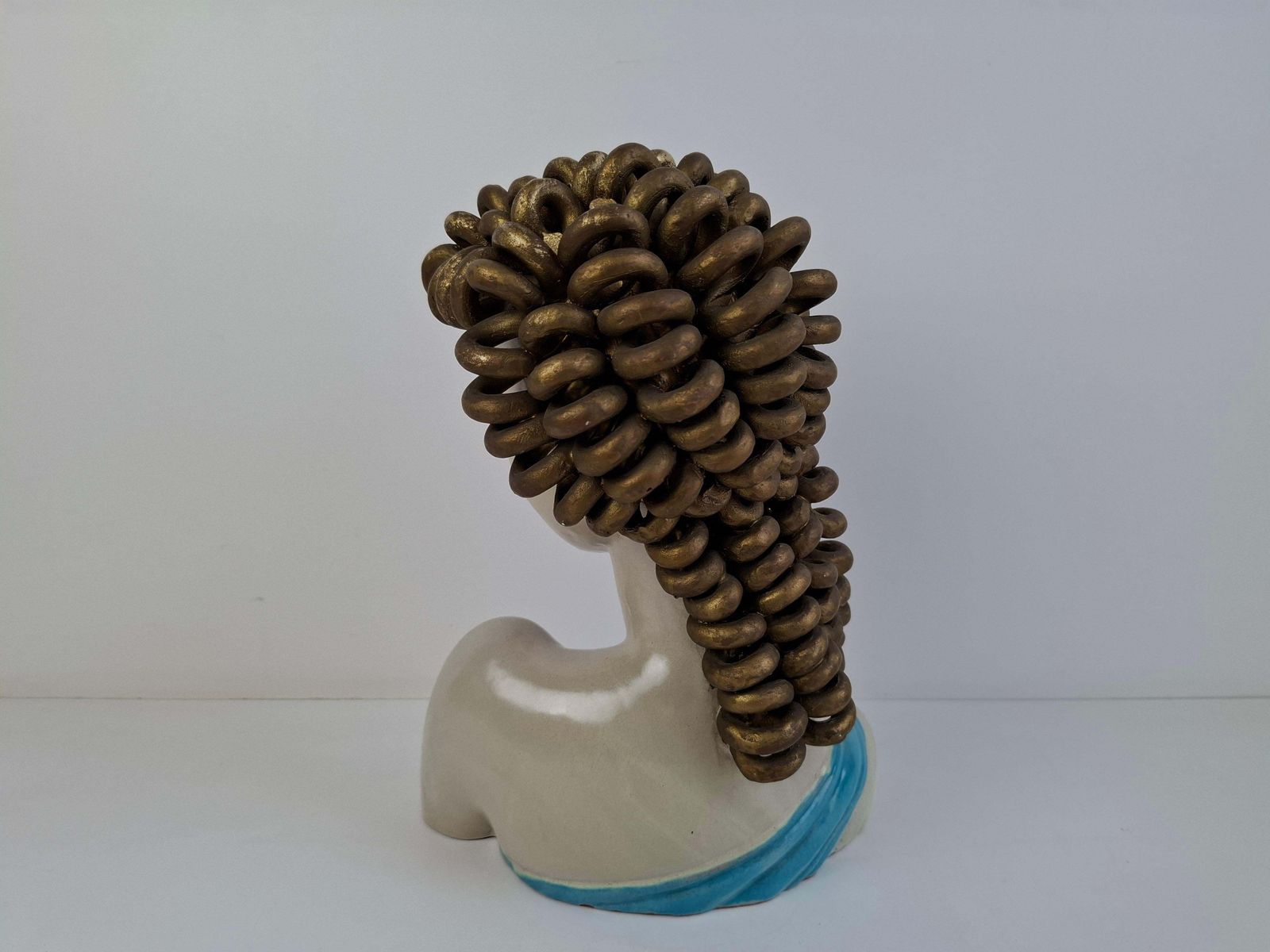 photo buy 1930s Czechoslovak Art Deco Ceramic Bust Of A Woman With Gilded Curled Hair