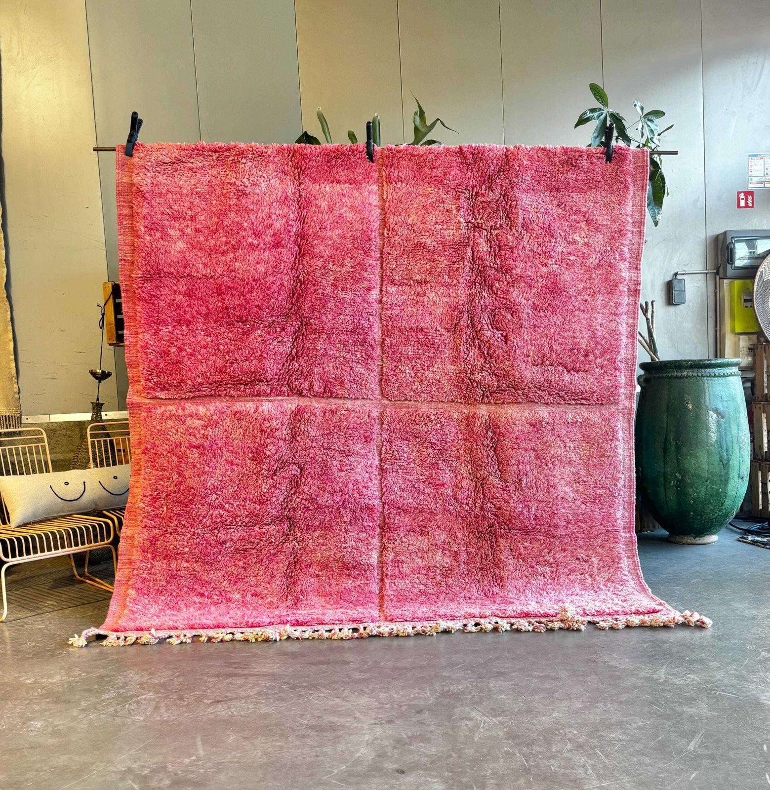 Moroccan Checkered Pink Wool Rug 230x250 Cm   Wool Beni Rug, Handmade Shaggy Rug, High Quality Wool Pink Rug   Boho Chic Rug