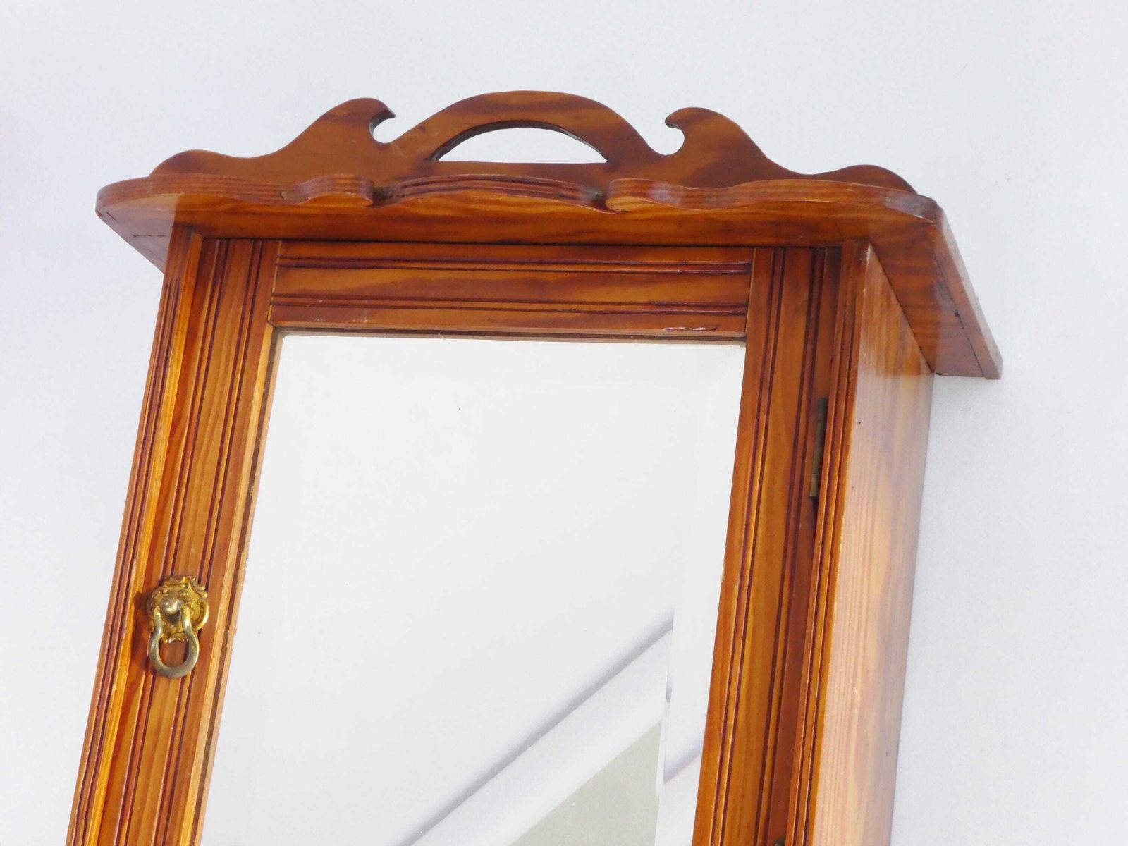Wooden Mirror Wall Cabinet With Hooks And Ornaments, Vintage Apothecary With Mirror And Shelves, Medicine Cabinet photo Furniture
