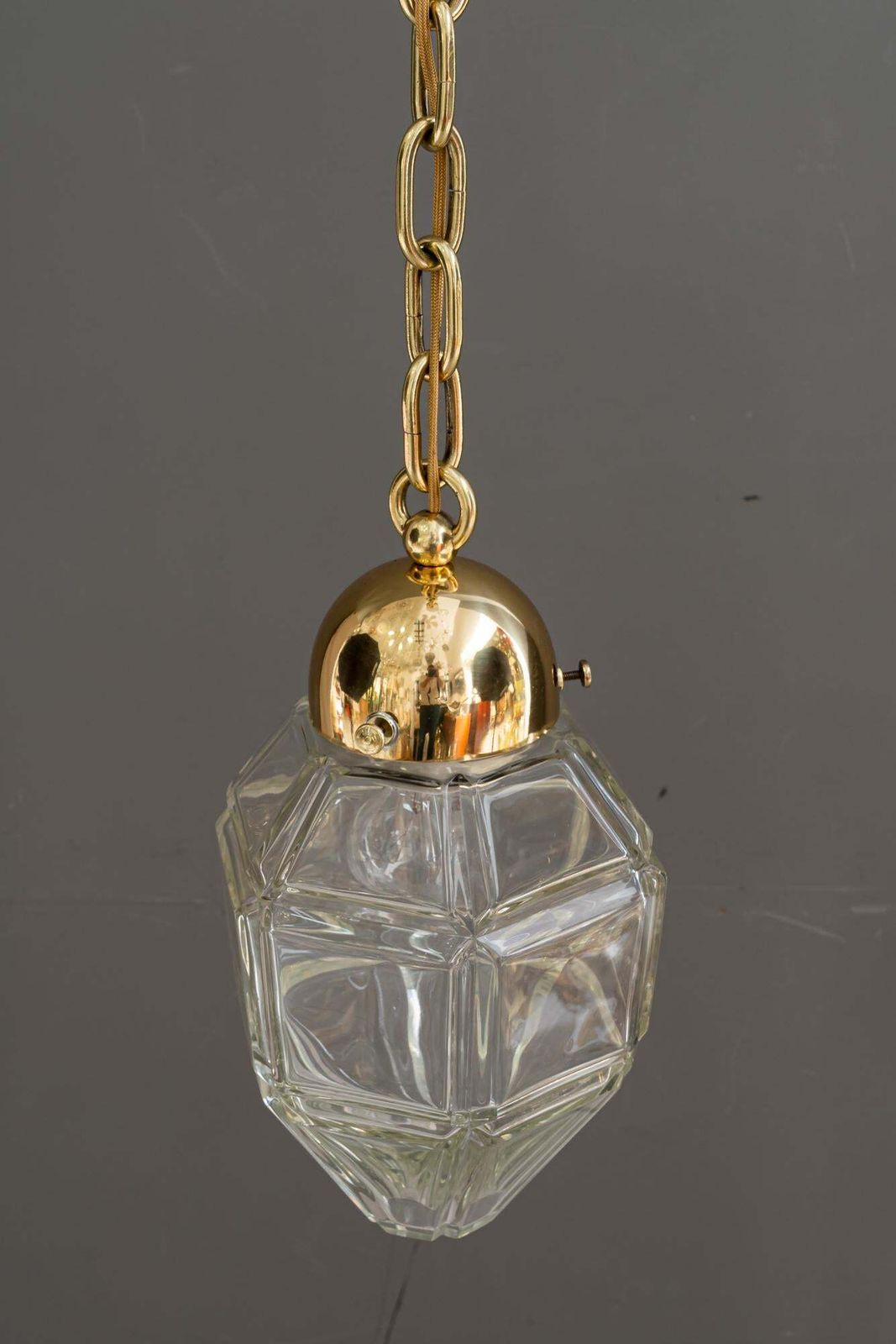 Big Art Deco Pendant With Cut Glass Shade Vienna Around 1920s photo for sale