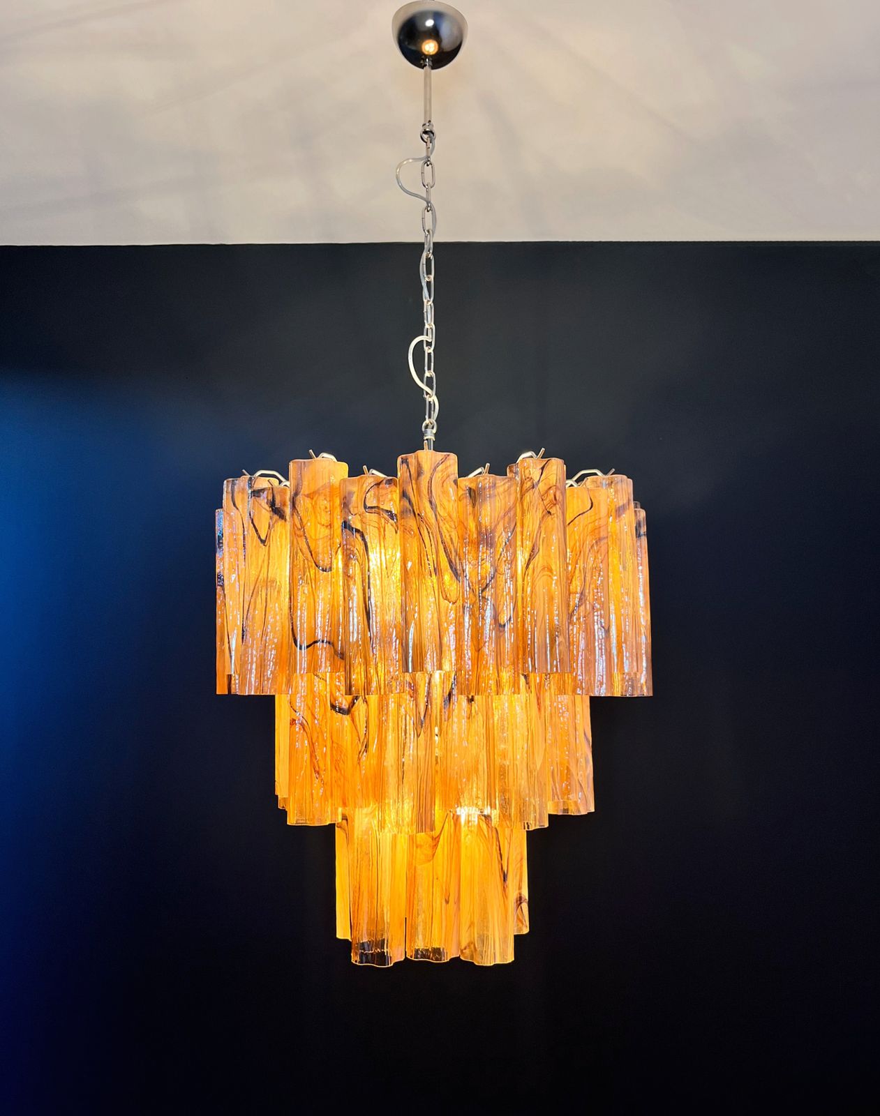 Large Three Tier Murano Glass Tube Chandelier   Amber Black Albaster photo vinterior