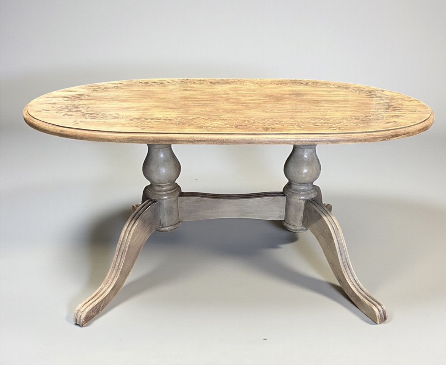 Hand Finished Pine Oval Dining Table With Pedestal Base. Seats Six photo for sale