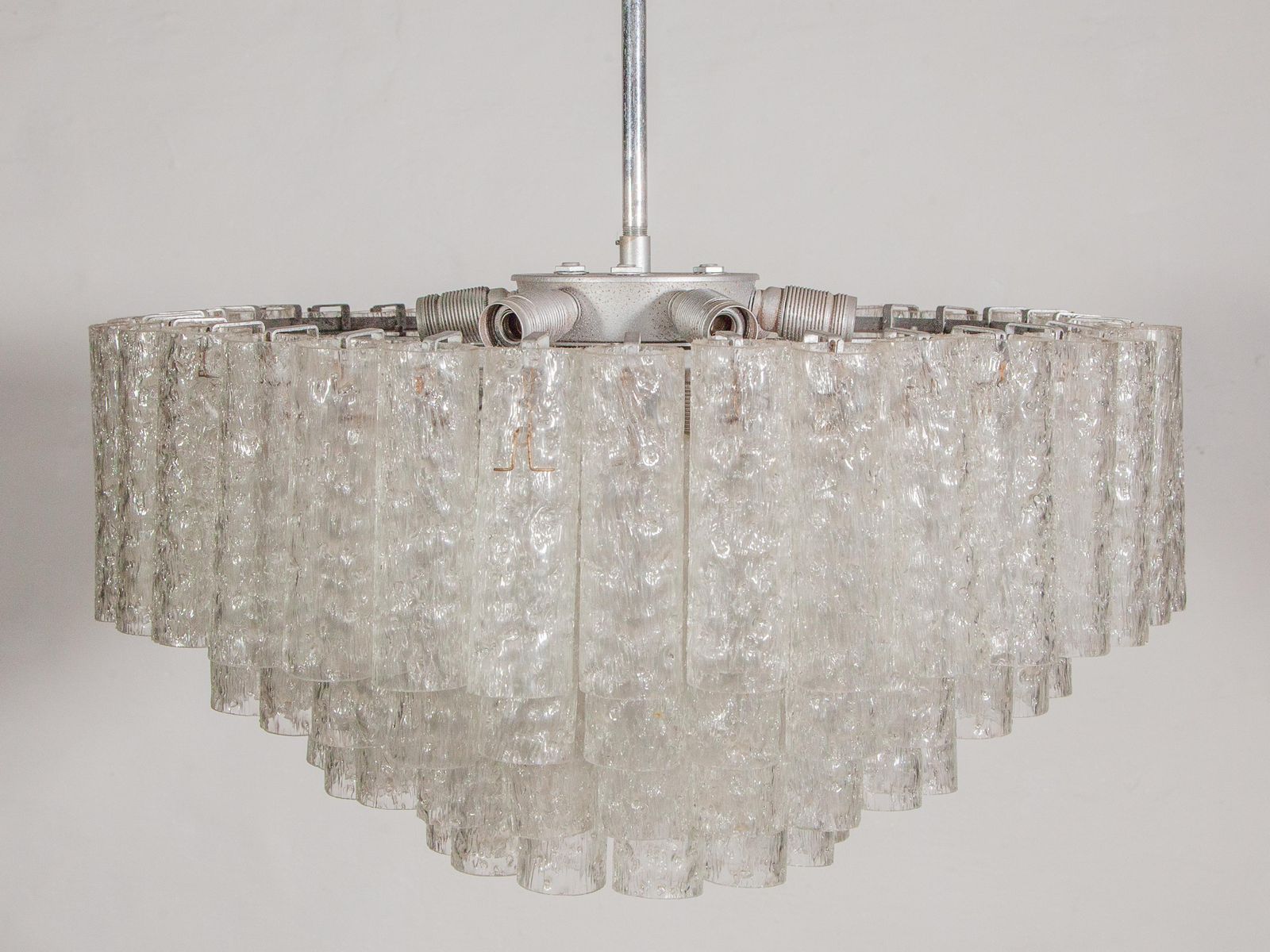 Large Iced Glass Tube Chandelier Designed By Doria, 1960s photo buy
