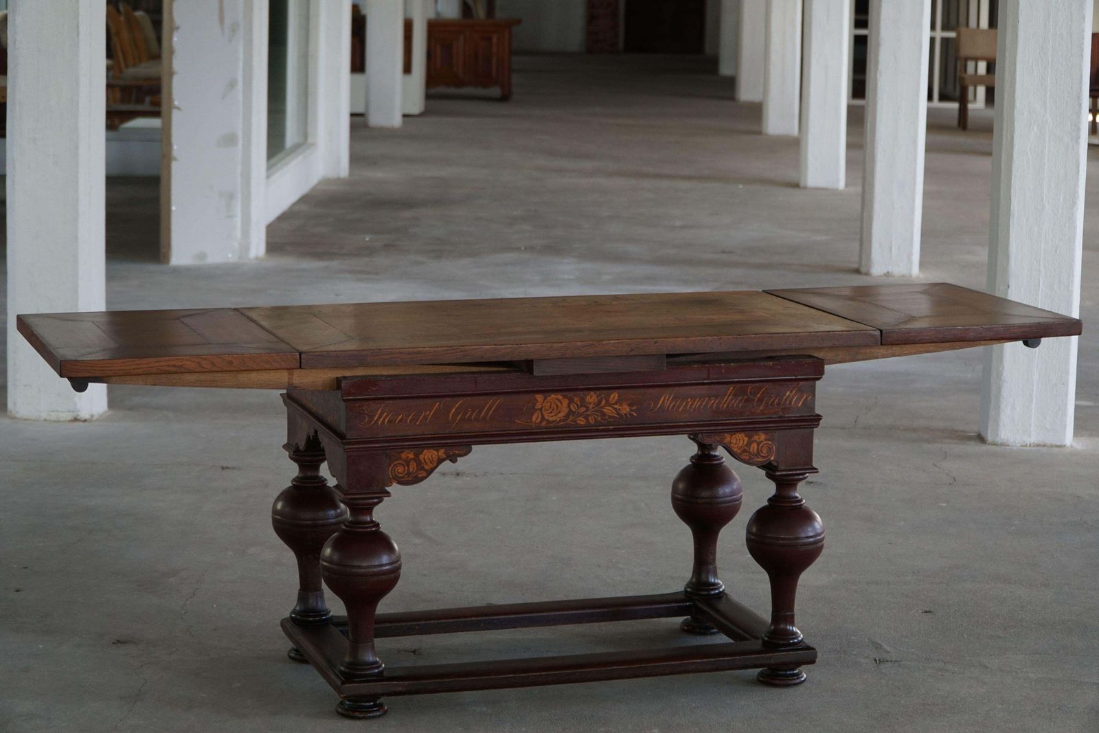 Extendable Oak Table With Intarsia, Baroque, Danish Cabinetmaker, 19th Century photo buy