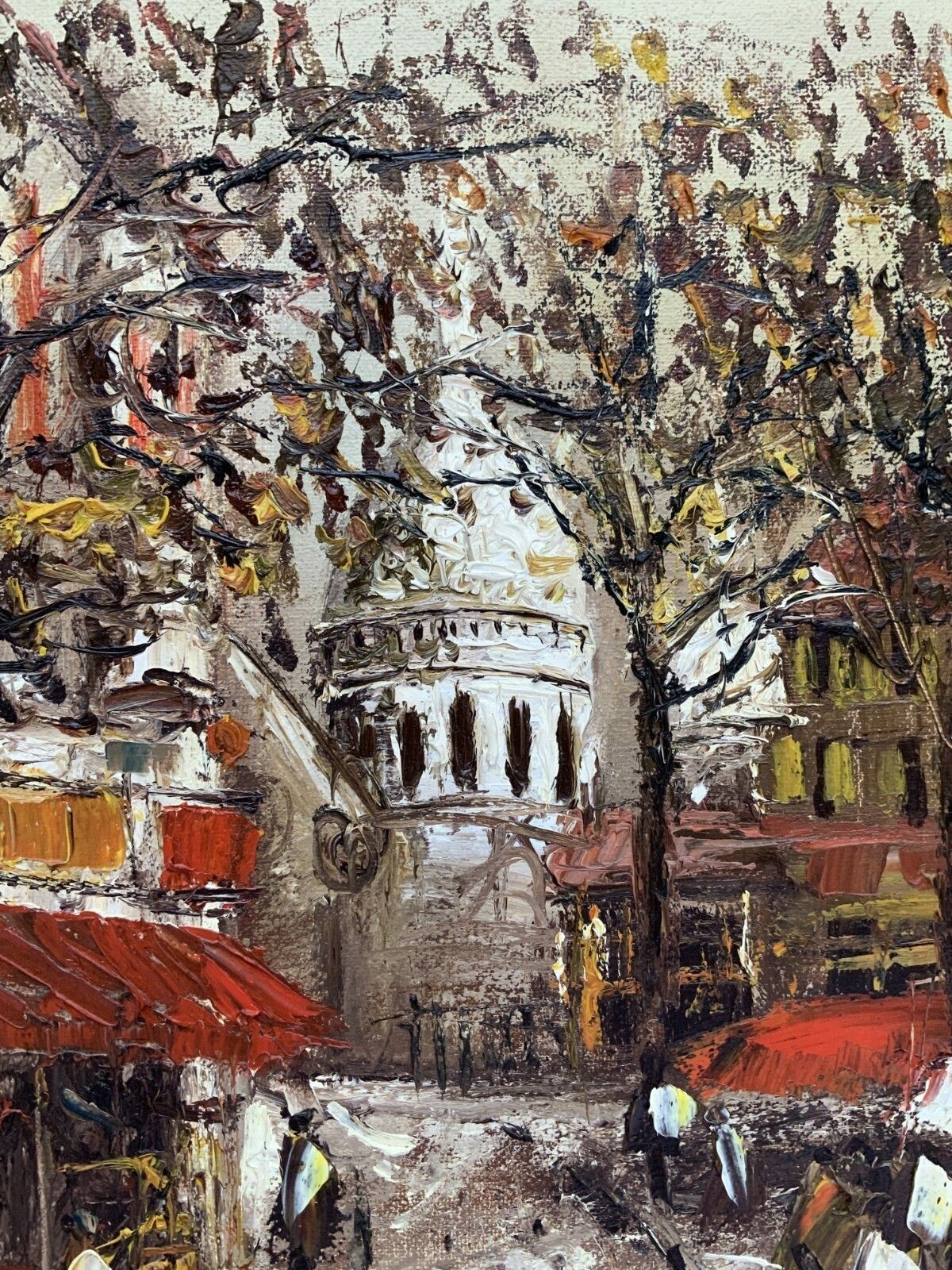 photo furniture Parisian Market Day Large, Superb Cityscape Impasto & Oil On Canvas Painting